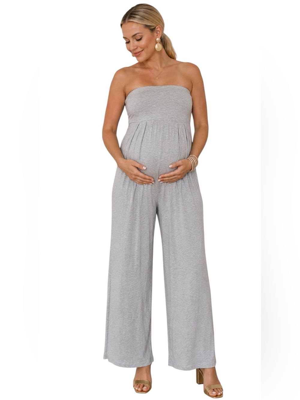Maternity Halter Top Grey Wide leg Romper Size: Medium